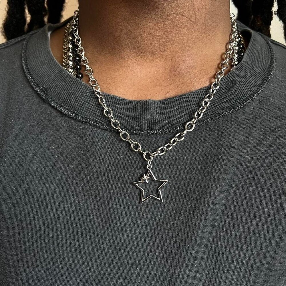 y2k 2000s star chain cute goth grunge silver necklace